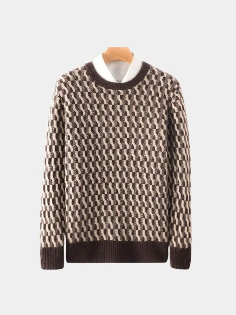 100% Wool Geometric Round Neck Sweater