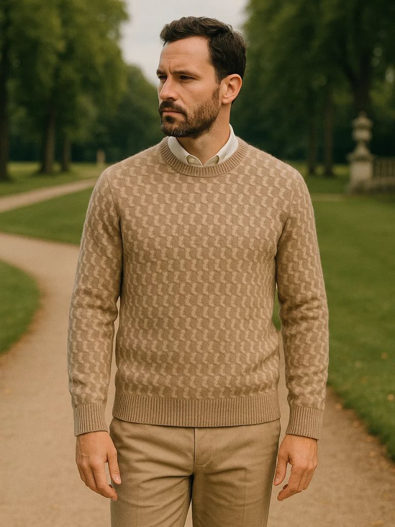 100% Wool Geometric Round Neck Sweater
