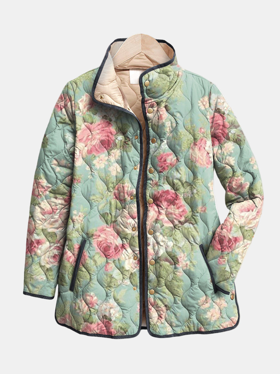 Carys | Retro Floral Patterned Quilted Jacket
