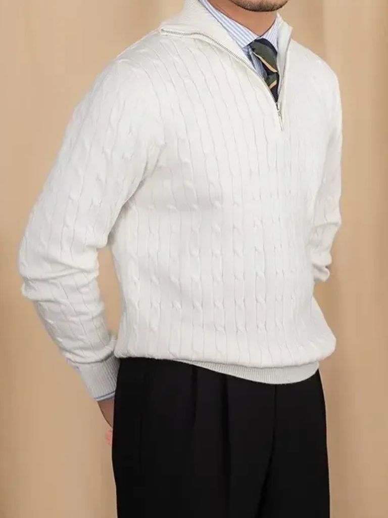 Cable Knit Sweater with Zip