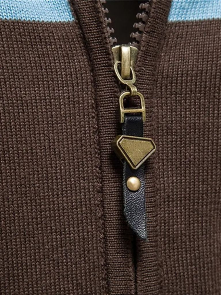 Cardigan Sweater with Zipper and Stand-Up Collar