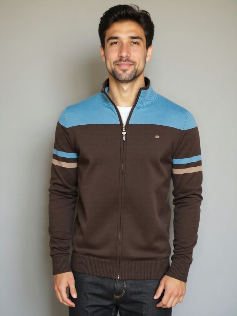 Cardigan Sweater with Zipper and Stand-Up Collar