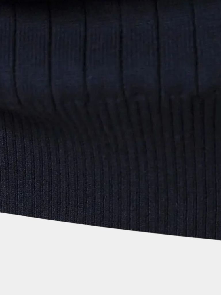 Cotton Knit Sweater with Vertical Stripes and Quarter Zip