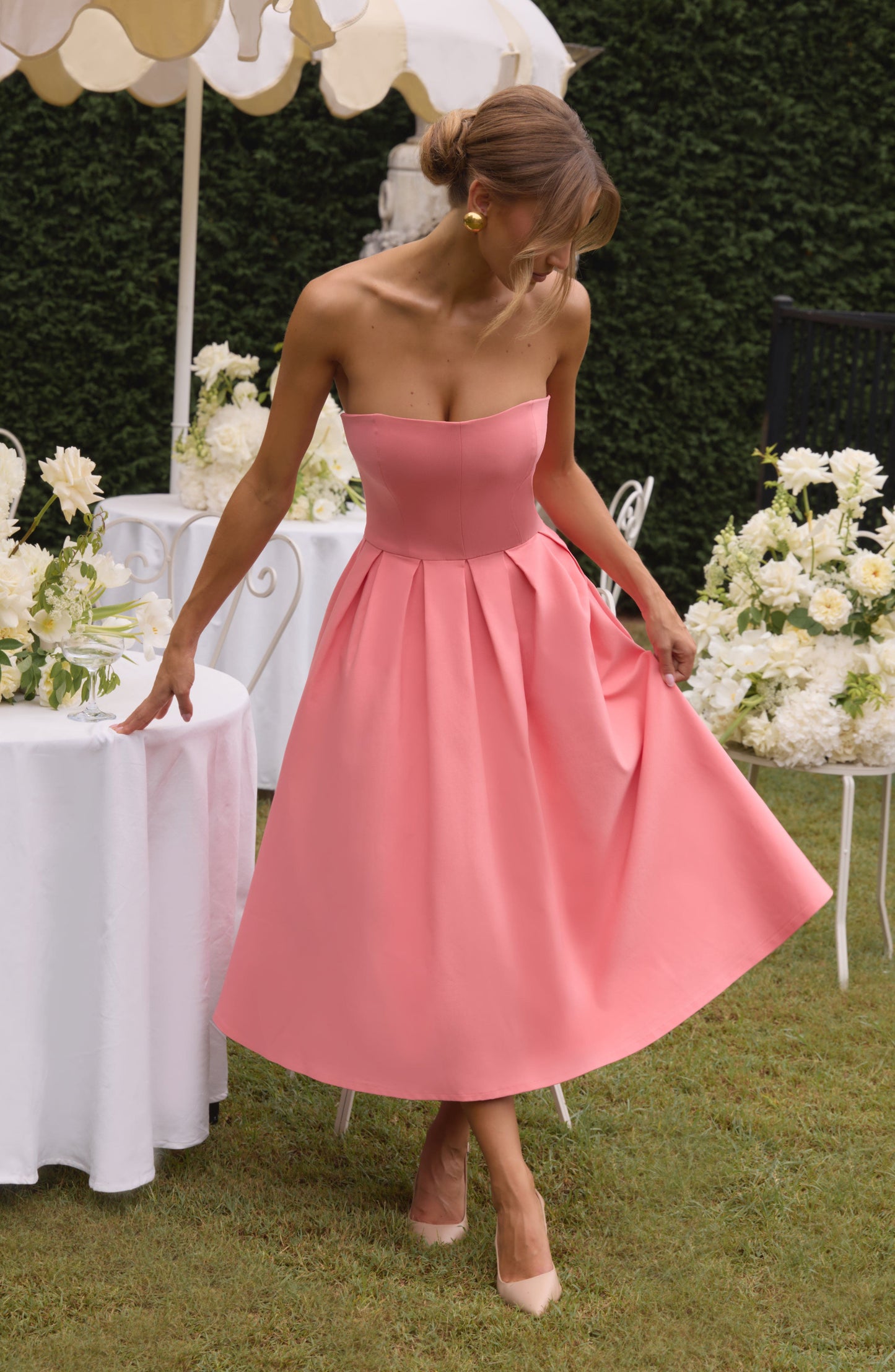 Edith Midi Dress - Pink Coral