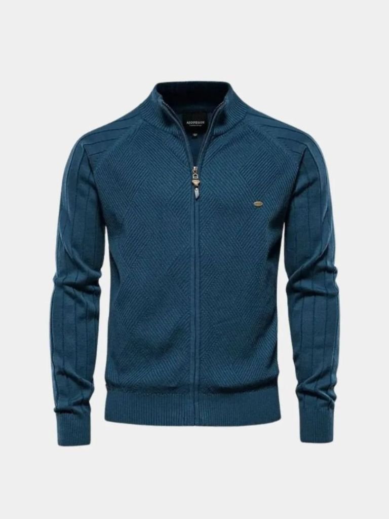 Zip-Up Jacquard Knit Cardigan