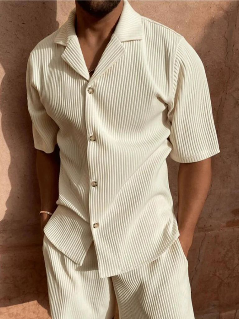 Minimalist Shorts and Shirt Set in Corduroy Fabric