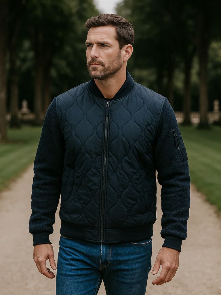 Padded Bomber Jacket with Sherpa Sleeves