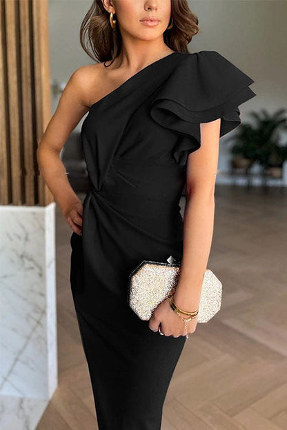 Caz - Off-Shoulder Dress with Ruffles and Slit