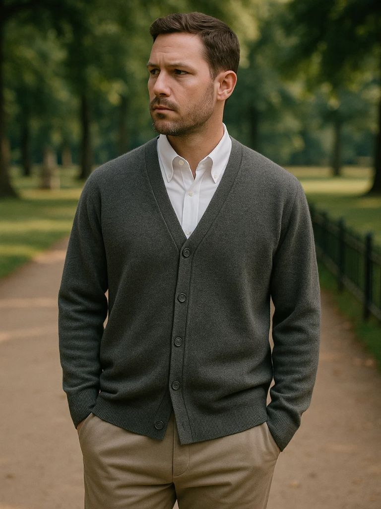 100% Merino Wool V-Neck Cardigan
