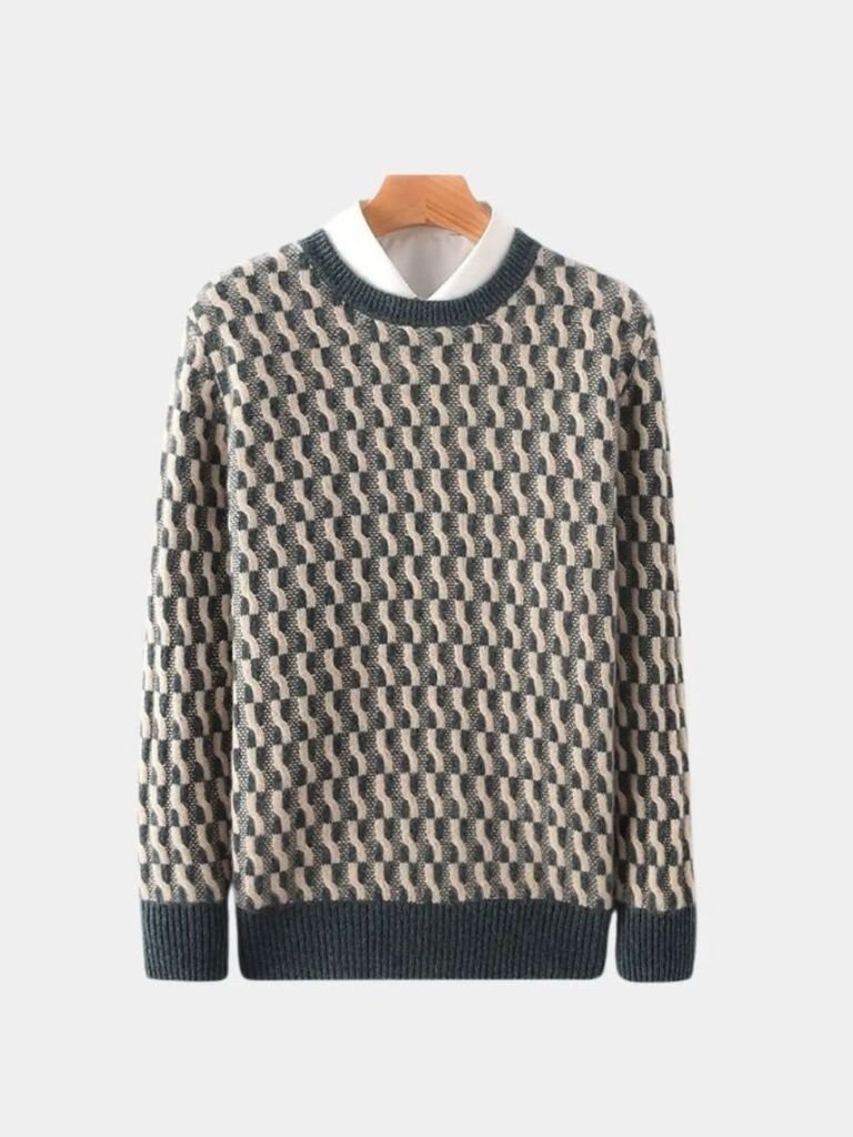 100% Wool Geometric Round Neck Sweater