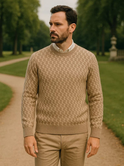 100% Wool Geometric Round Neck Sweater