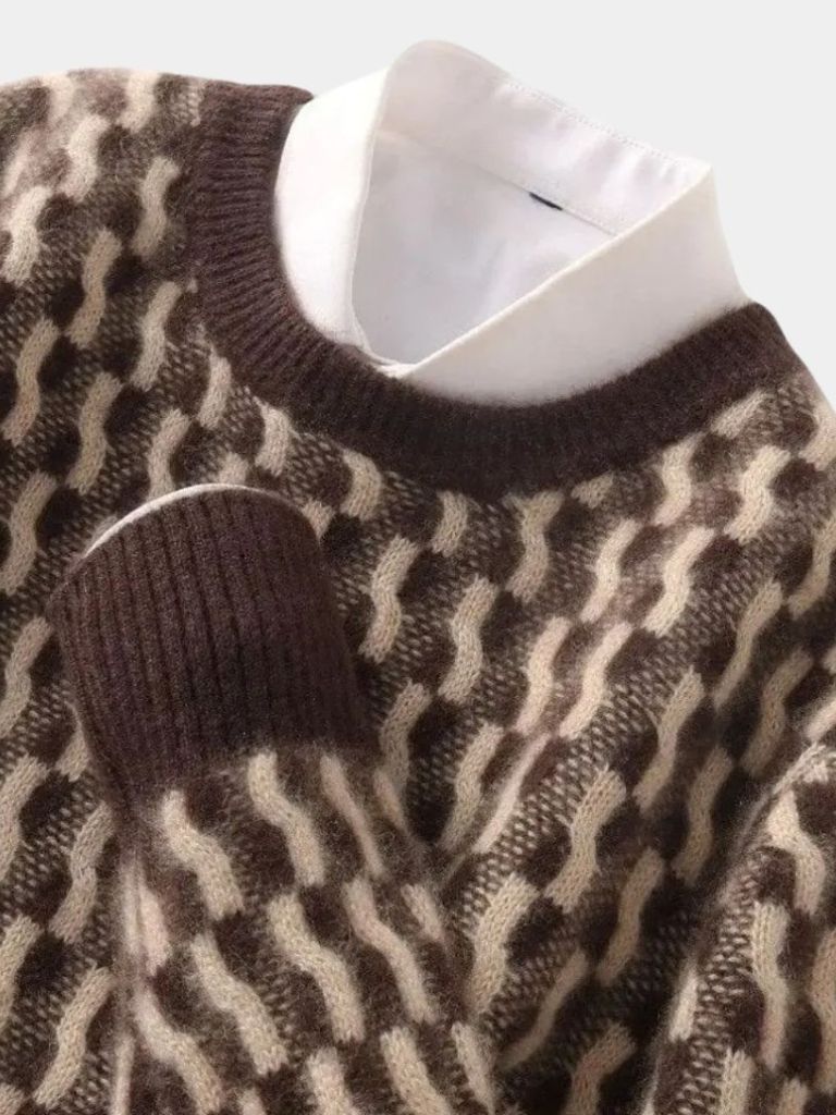 100% Wool Geometric Round Neck Sweater
