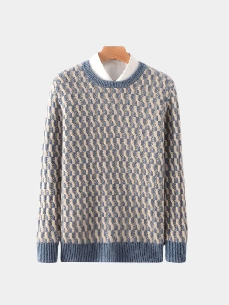 100% Wool Geometric Round Neck Sweater