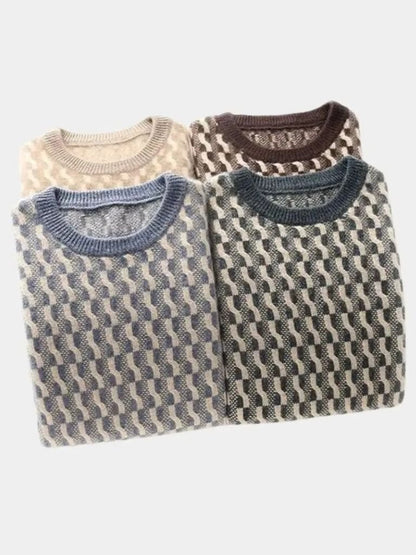 100% Wool Geometric Round Neck Sweater