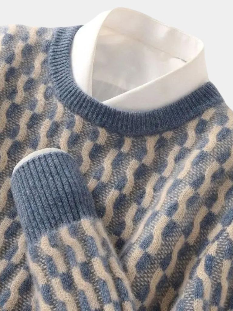 100% Wool Geometric Round Neck Sweater