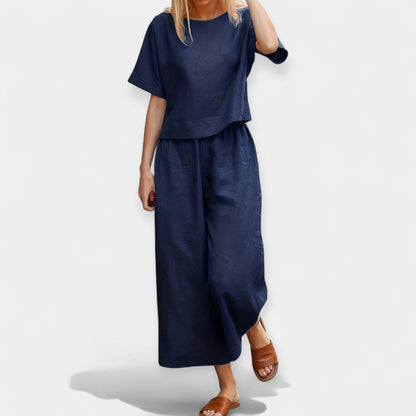 Loose-Fitting Trouser Set with Short Sleeves