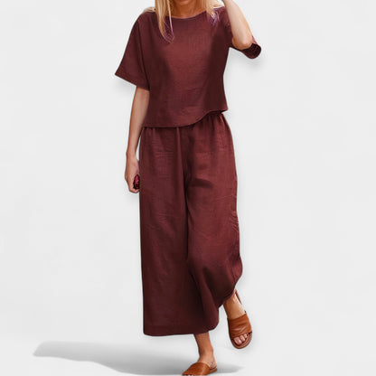 Loose-Fitting Trouser Set with Short Sleeves