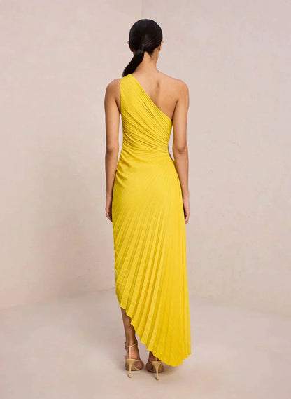 Sylviana - One-Shoulder Pleated Midi Dress