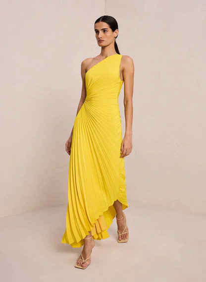 Sylviana - One-Shoulder Pleated Midi Dress