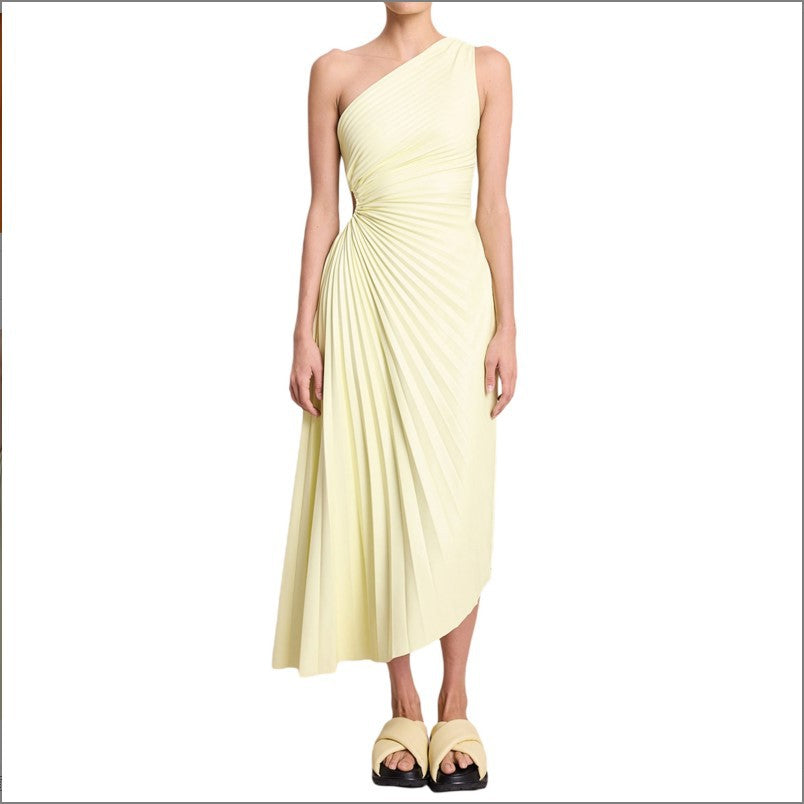 Sylviana - One-Shoulder Pleated Midi Dress