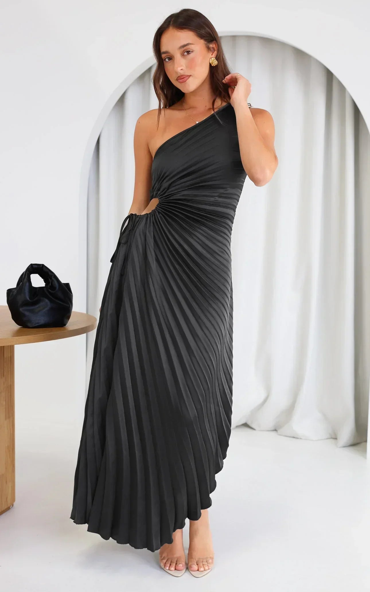 Sylviana - One-Shoulder Pleated Midi Dress