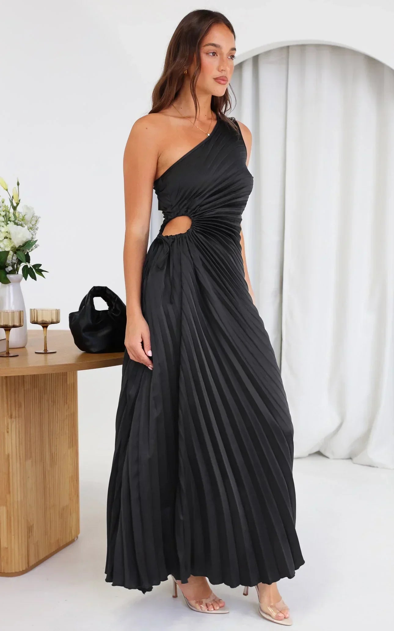 Sylviana - One-Shoulder Pleated Midi Dress