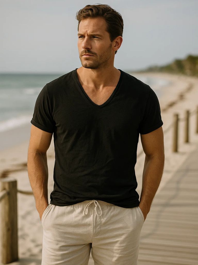 Classic Linen V Neck T-Shirt