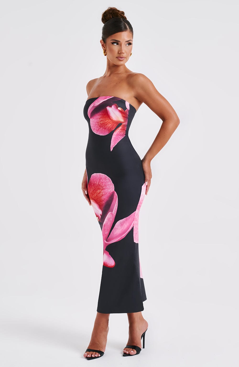 Allegra Midi Dress - Black Floral Pattern