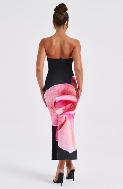 Allegra Midi Dress - Black Floral Pattern