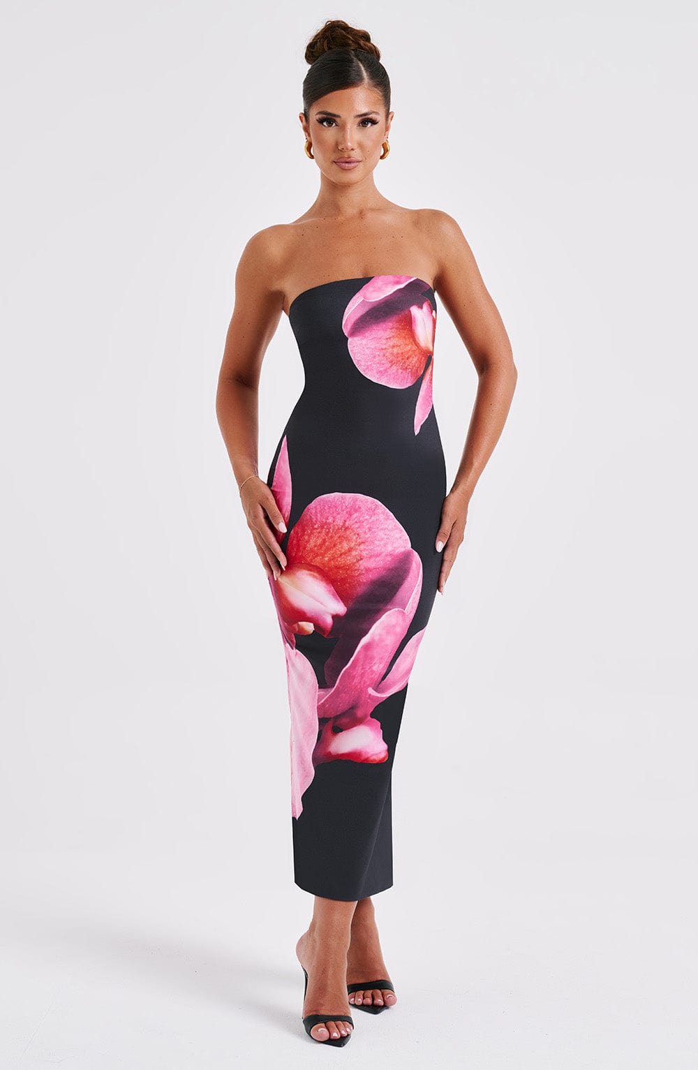 Allegra Midi Dress - Black Floral Pattern