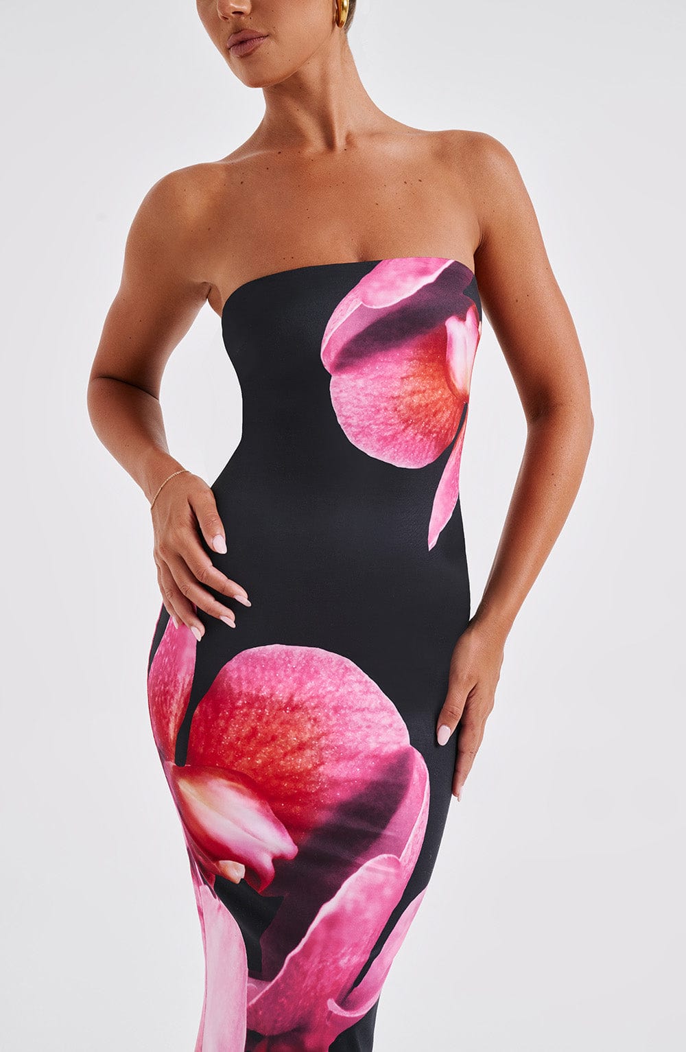 Allegra Midi Dress - Black Floral Pattern
