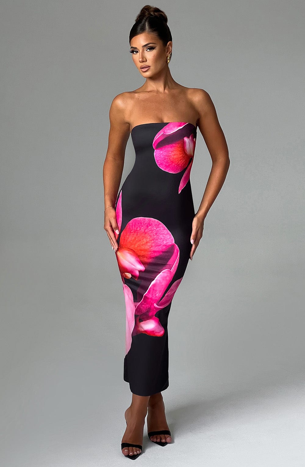 Allegra Midi Dress - Black Floral Pattern