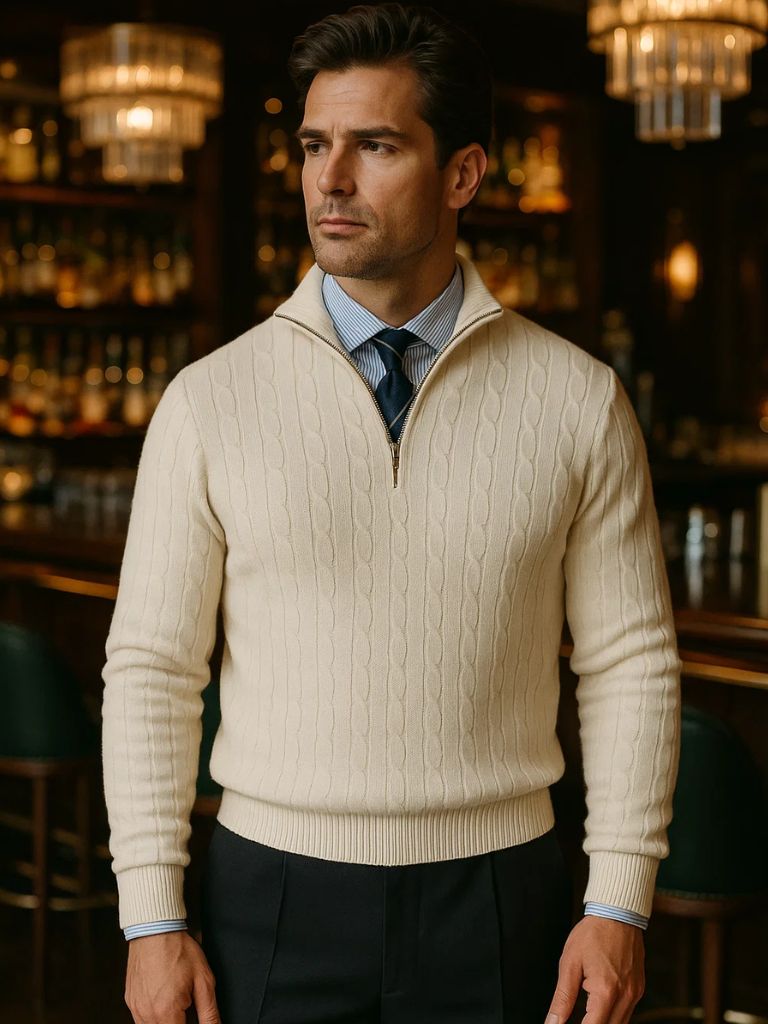 Cable Knit Sweater with Zip