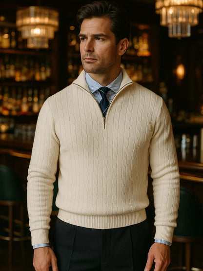 Cable Knit Sweater with Zip