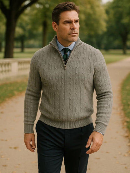 Cable Knit Sweater with Zip