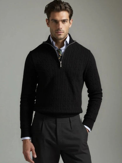 Cable Knit Sweater with Zip