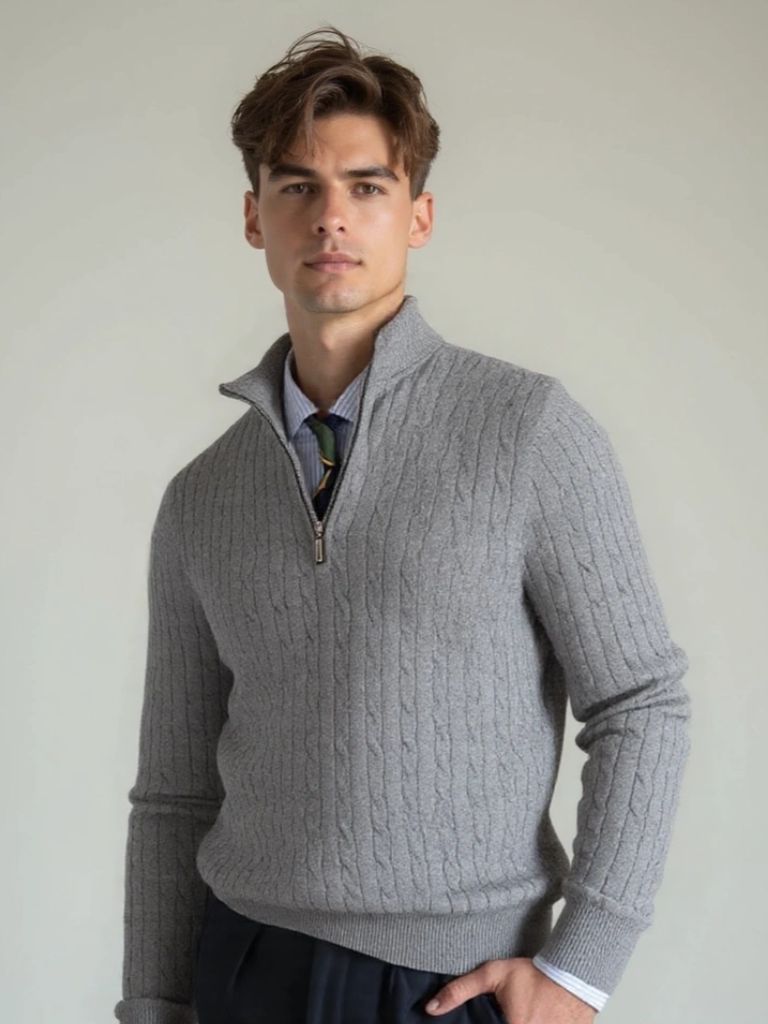 Cable Knit Sweater with Zip