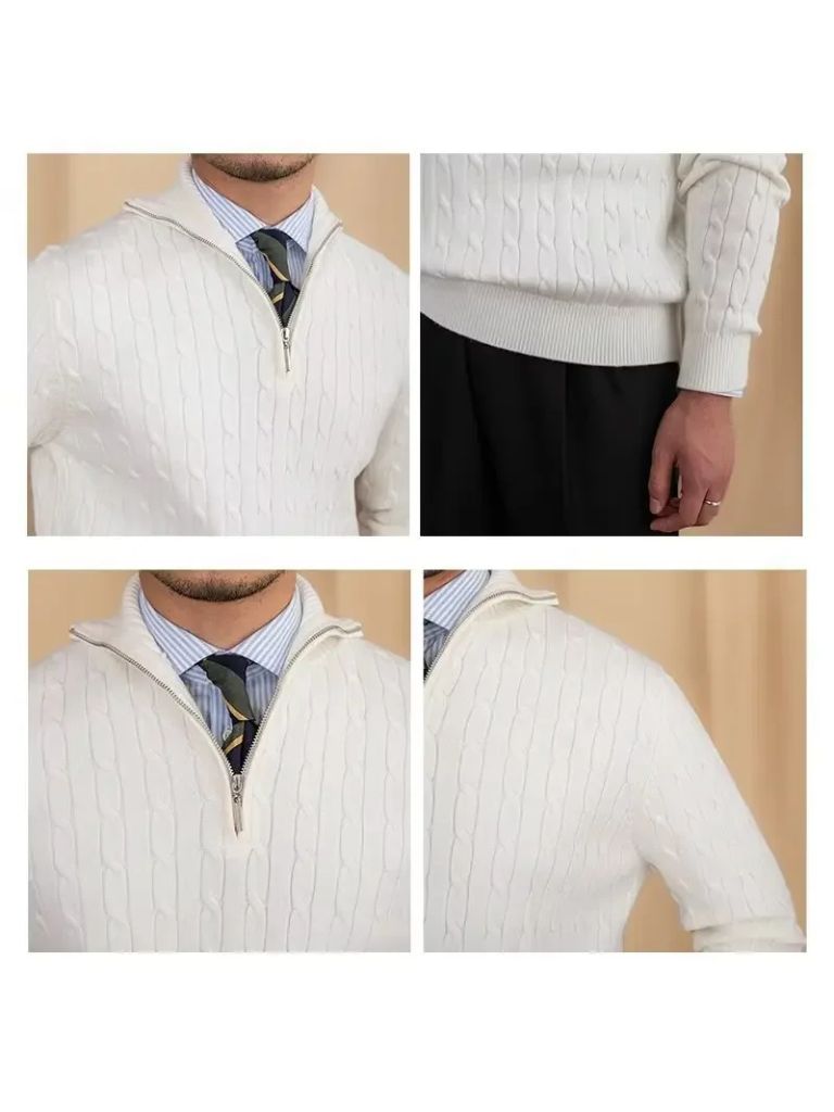 Cable Knit Sweater with Zip