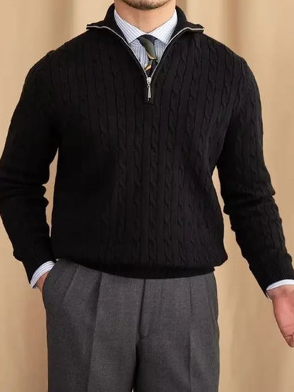 Cable Knit Sweater with Zip