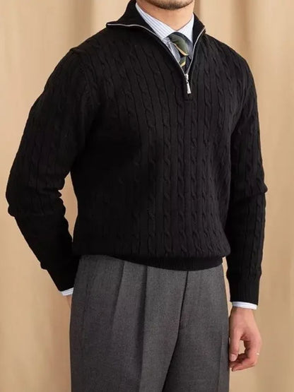 Cable Knit Sweater with Zip