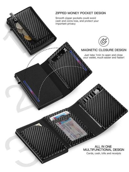 Carbon Fibre Wallet with Air Tag Holder and RFID Blocking
