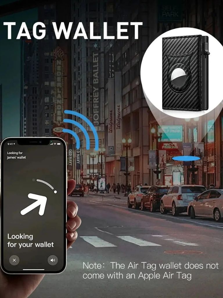 Carbon Fibre Wallet with Air Tag Holder and RFID Blocking