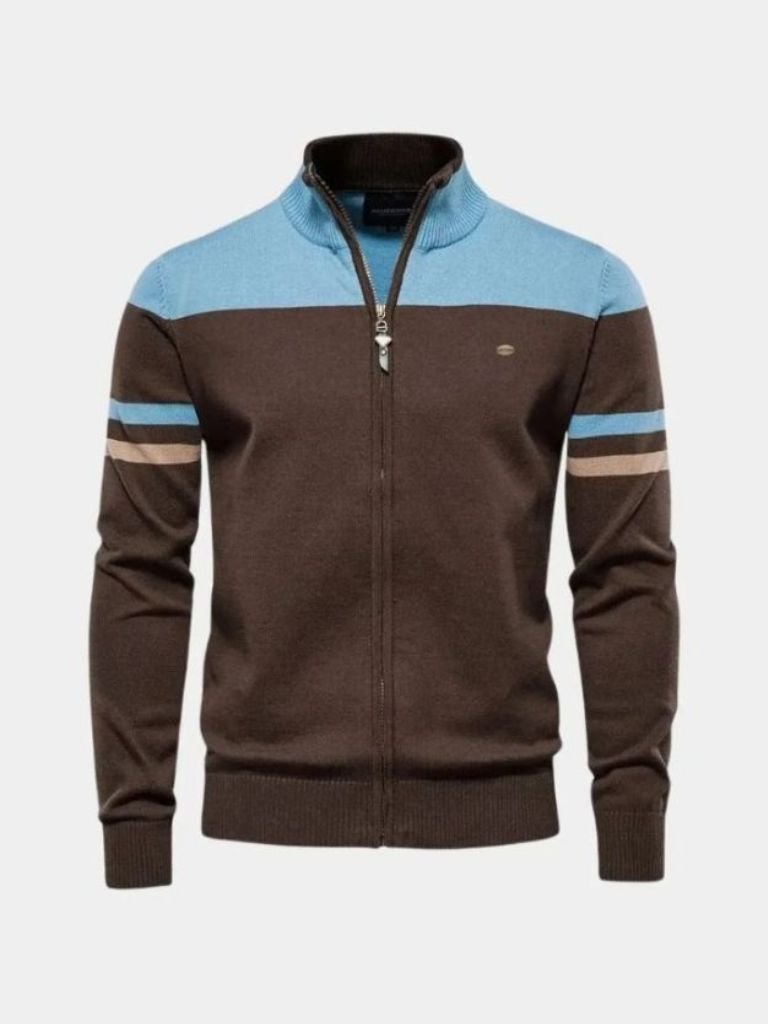 Cardigan Sweater with Zipper and Stand-Up Collar