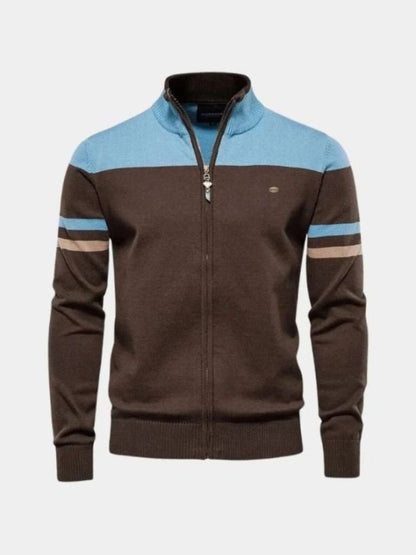 Cardigan Sweater with Zipper and Stand-Up Collar