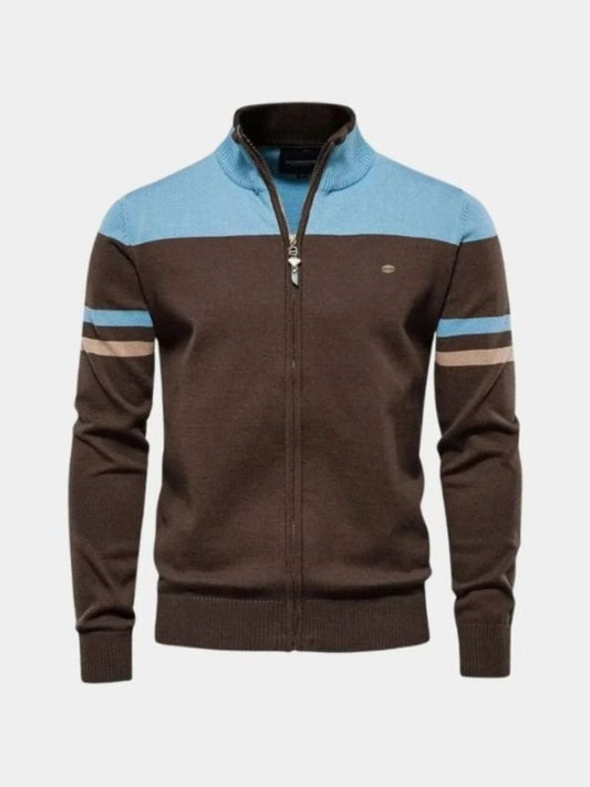 Cardigan Sweater with Zipper and Stand-Up Collar
