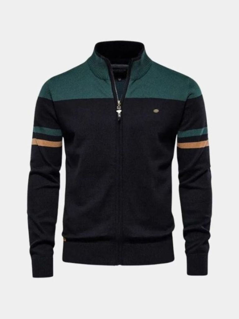 Cardigan Sweater with Zipper and Stand-Up Collar