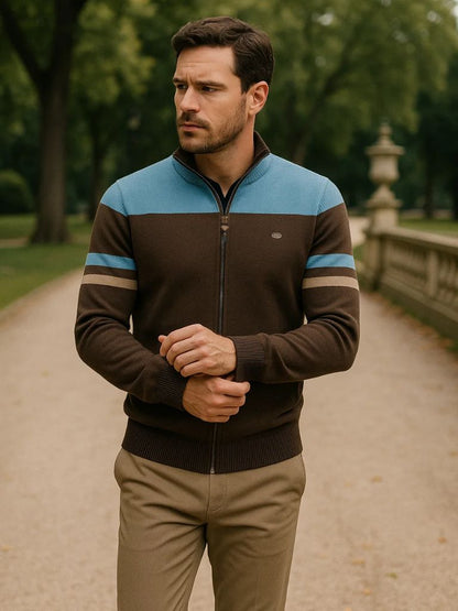 Cardigan Sweater with Zip and Stand-Up Collar