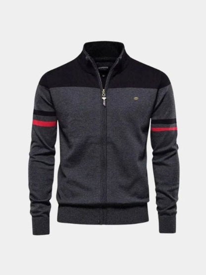 Cardigan Sweater with Zipper and Stand-Up Collar