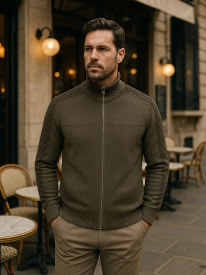 Cashmere Zip Sweater with Knitted Roll Neck