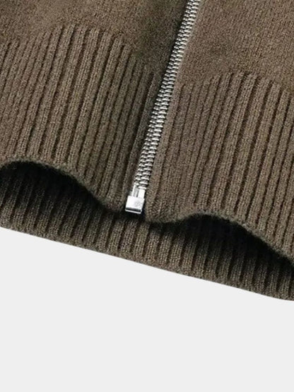 Cashmere Zip Sweater with Knitted Roll Neck